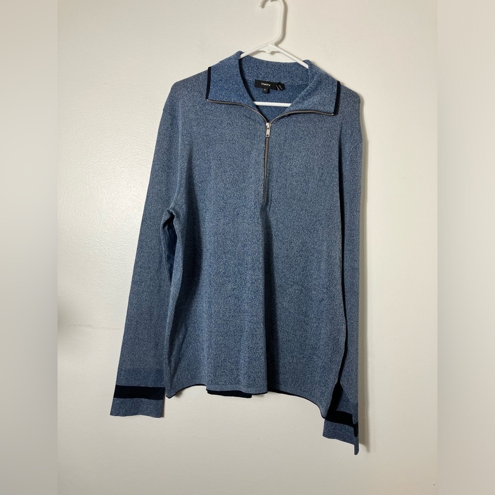 Theory Sweater Mens XL Pullover 1/4 Zip‎  Blue Preppy Casual Lightweight Comfort